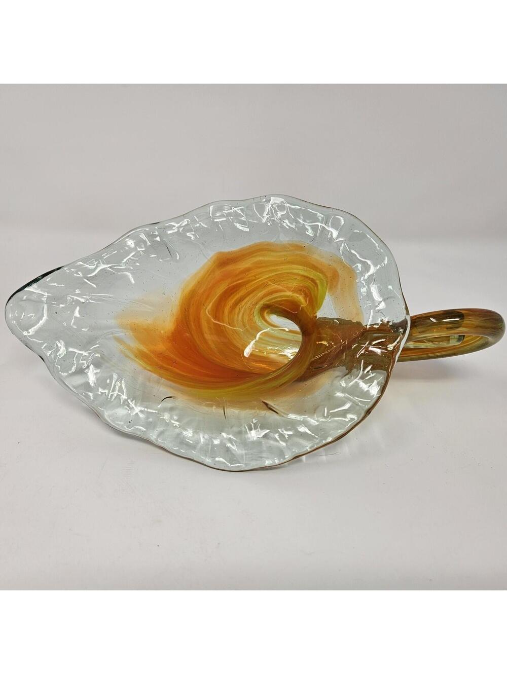 Vintage 1960’s Sooner Art Glass Orange Swirl Cornucopia Coil Dish Handmade